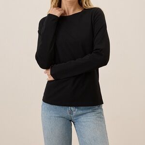 Pact Organic Cotton Luxe Stretch Jersey Slim Long Sleeve Tee Black Size Large